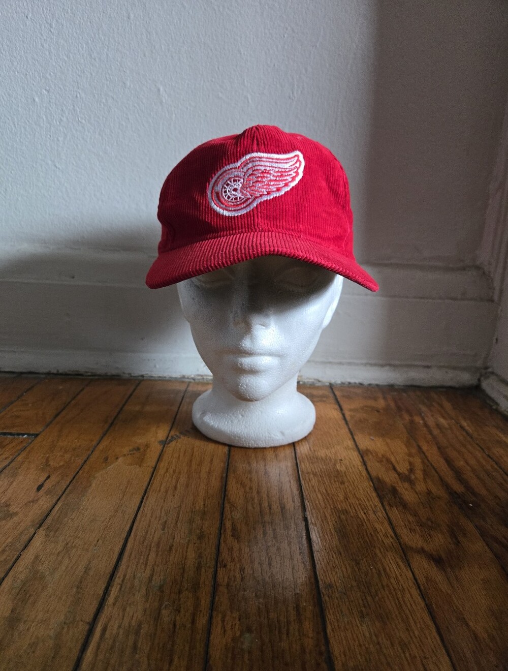 Vtg 90s Ted Fletcher OS Detroit Red Wings Corduroy Snapback NHL Hockey Hat Cap